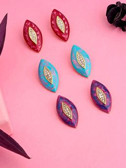 Estele - Gold Plated Leaf Shaped Combo of 3 Stud Earrings for Women